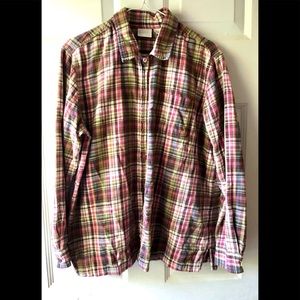 Erika Brown Pink Olive White Plaid 100% Cotton Flannel Button Down Shirt Large